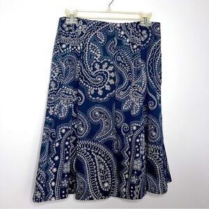 Talbots Pleated Navy Blue Paisley Skirt Fully Lined Size 6 w/Side Zipper EUC